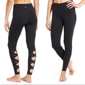 Athleta Chaturanga Black Cut Out Tight Criss Cross Calf Legging Small